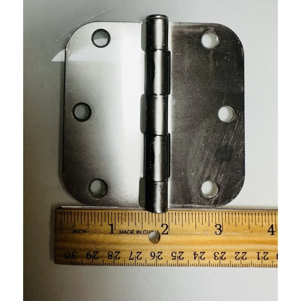 4-Count Brushed Nickel Door Hinges, 3.5 Inch Rounded Hardware without Screws